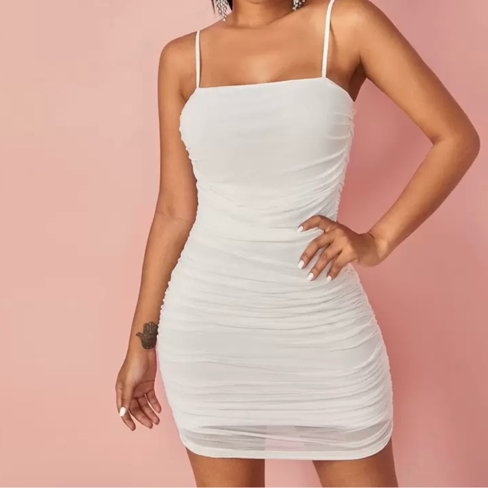 Elegant White Ruched Dress